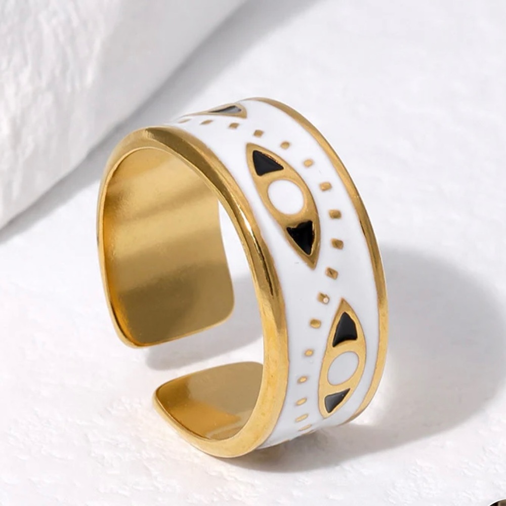 NEW Ring Evil Eye Painted Stainless 18k Plated Ring